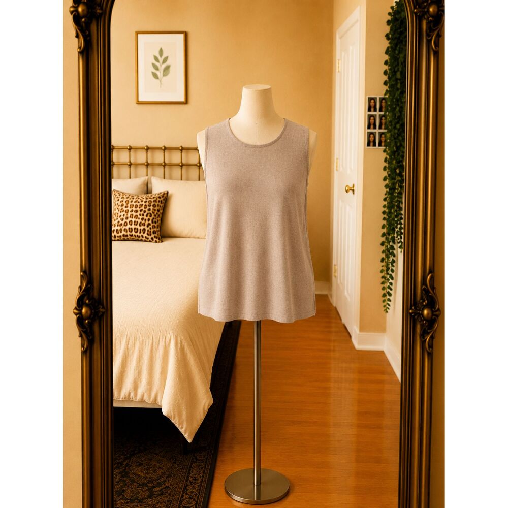 NOTATIONS Beige Knit Sleeveless Blouse Shell Minimalist Quiet Luxury Size XL